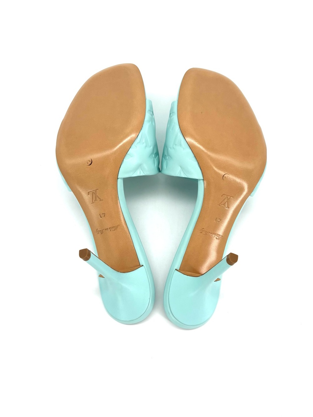 NIB Louis Vuitton Revival Monogram Emboss Leather Heeled Mules Sandals 41 - Picture 9 of 11